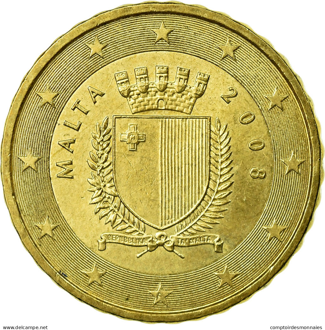 Malte, 10 Euro Cent, 2008, TTB, Laiton, KM:128 - Malta