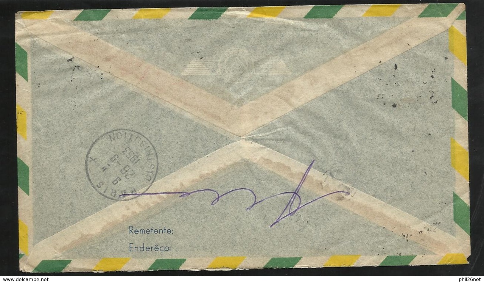Lettre Avion Henriques Et Cie Recom. Rio  22/9/1953  EMA Illustrée 5,70 Rs+ Vignette St Vincent à Paris 26/9/1953   B/TB - Covers & Documents
