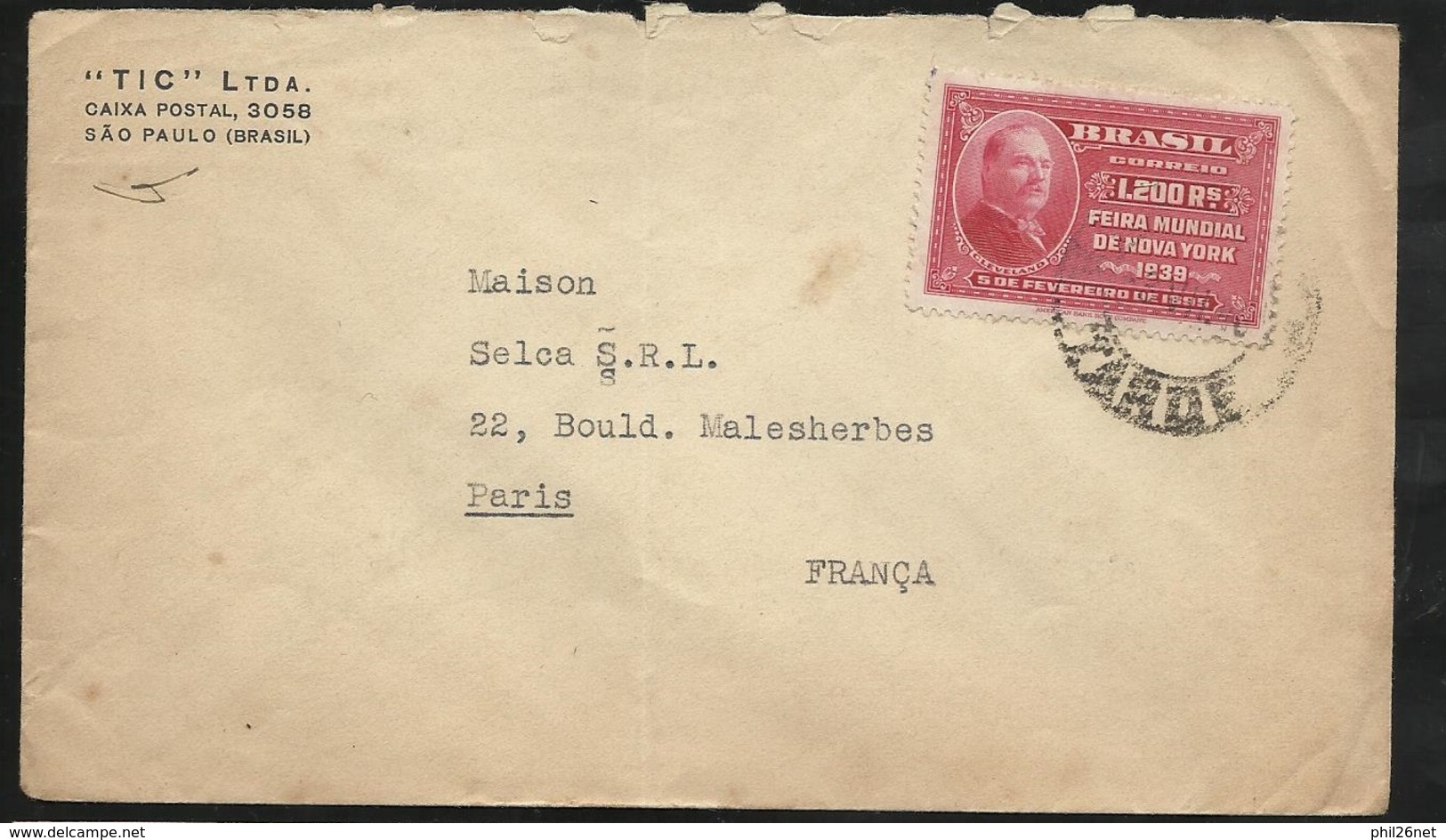 Lettre De Sao Paulo Le 12/07/1940 Avec Le N°354    Pour Paris  B/TB - Cartas & Documentos