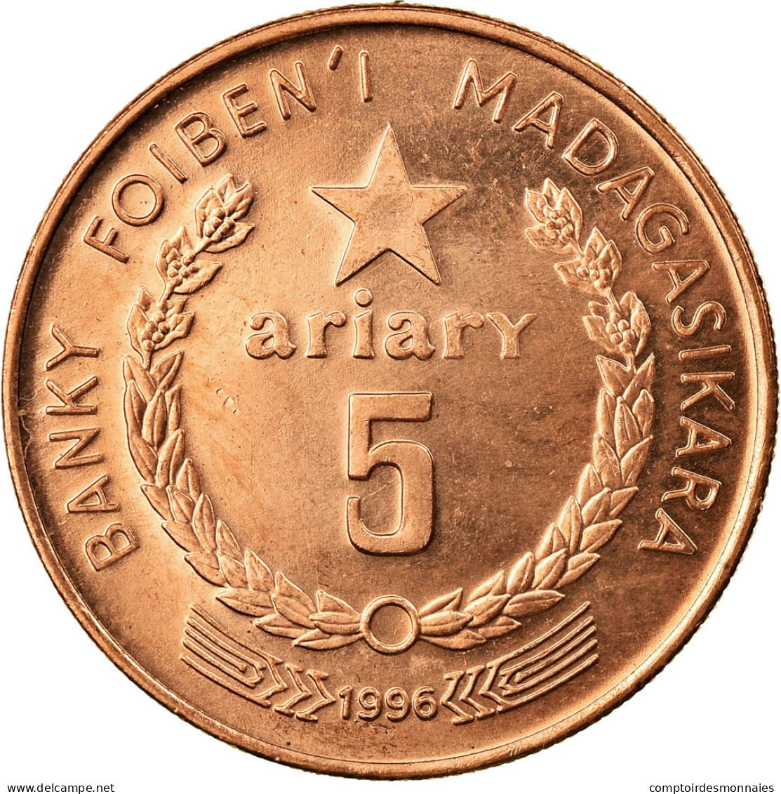 Monnaie, Madagascar, 5 Ariary, 1996, Paris, SUP, Copper Plated Steel, KM:23 - Madagaskar