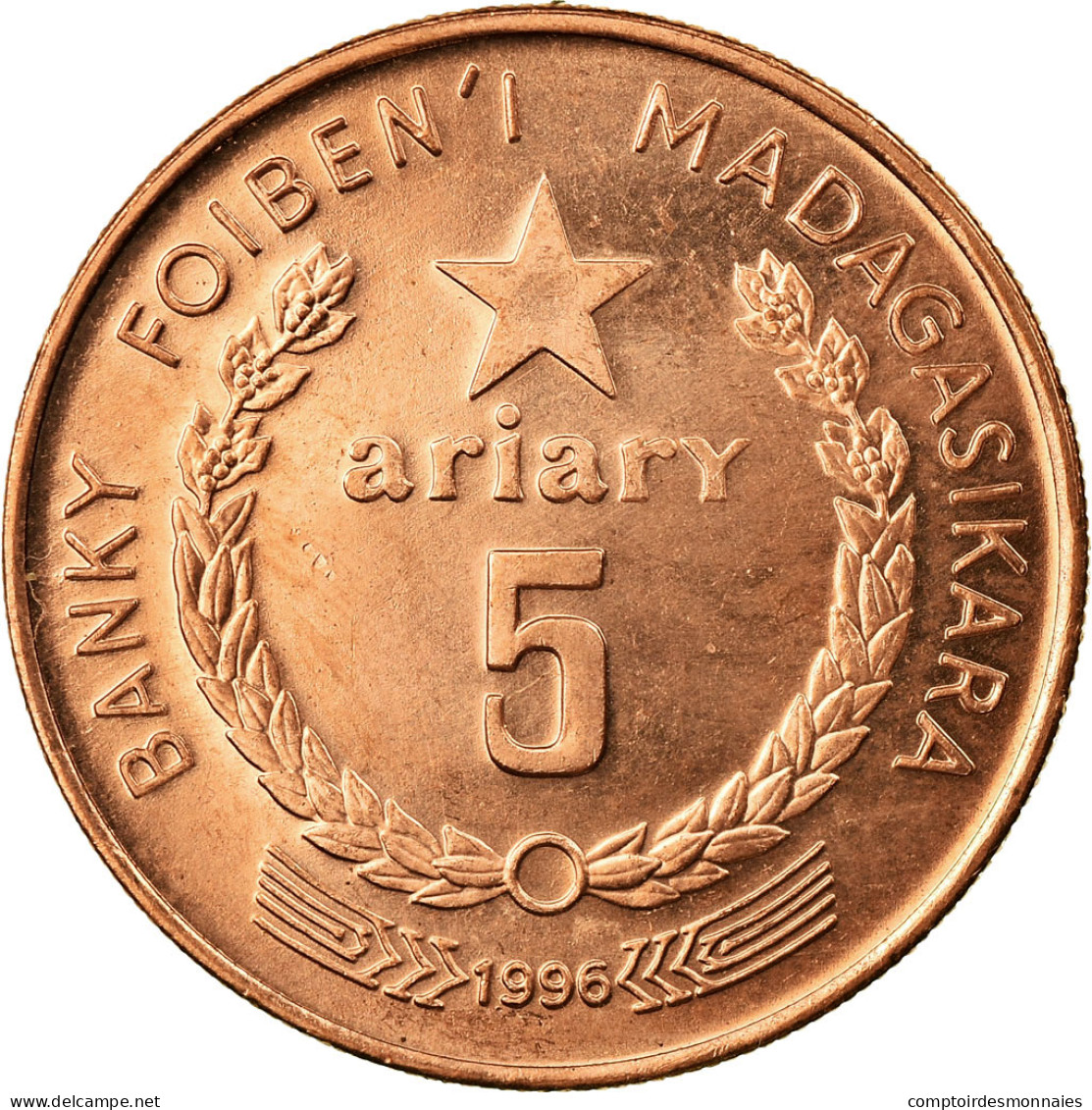 Monnaie, Madagascar, 5 Ariary, 1996, Paris, SUP, Copper Plated Steel, KM:23 - Madagascar