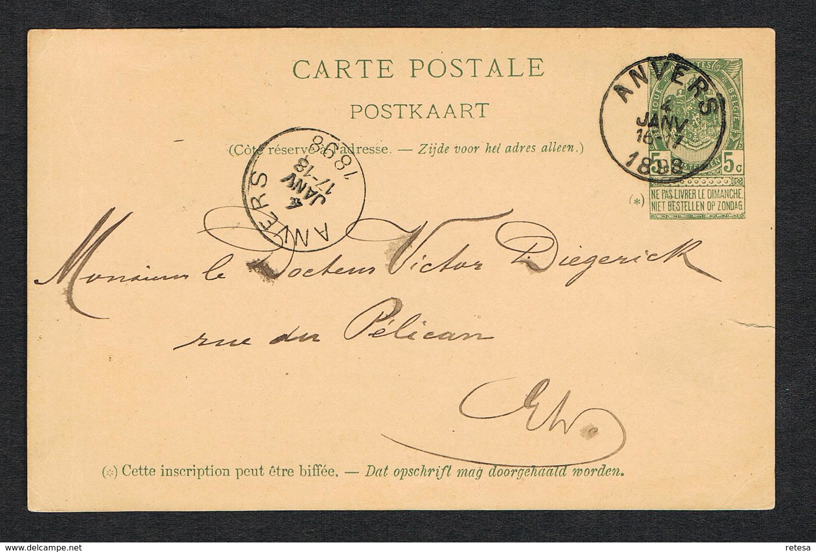 // OUDE POSTKAART  CARTE POSTALE  ANVERS - ANVERS  1898 - 1893-1907 Coat Of Arms