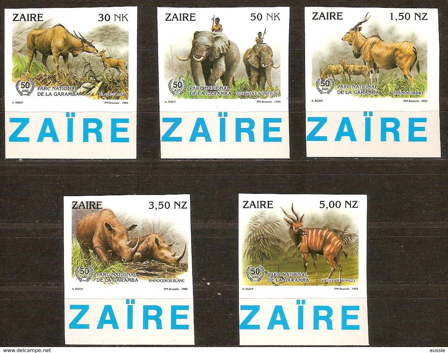 Zaire 1994 OCBnr. 1452-56 *** MNH  Cote 20 Euro Faune Non Dentélé Ongetand - Unused Stamps