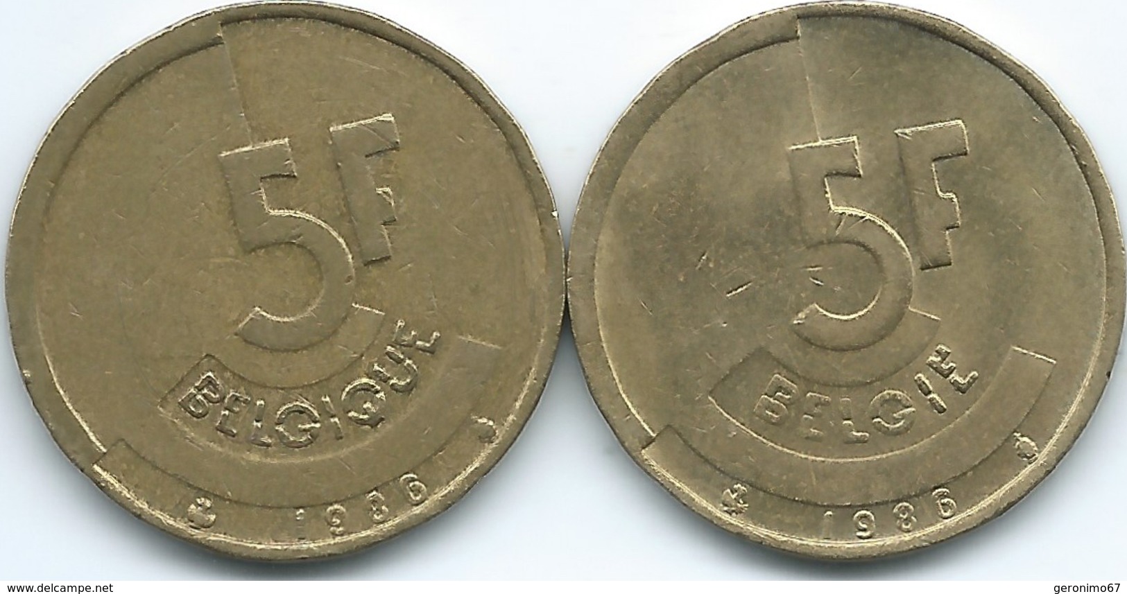 Belgium - Baudouin - 5 Francs - 1986 - French (KM163) & Dutch (KM164) - 5 Francs