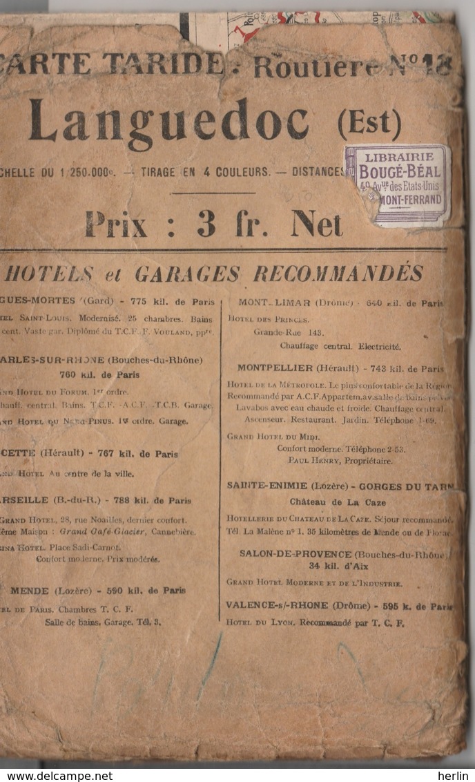 Carte TARIDE N° 18 - Languedoc (section Est) - Cartes Routières