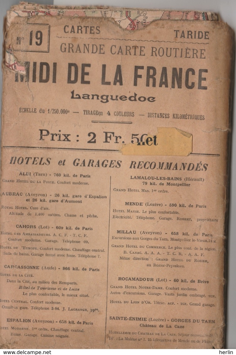 Carte TARIDE N° 19 - Midi De La France (section Ouest) - Languedoc - Strassenkarten