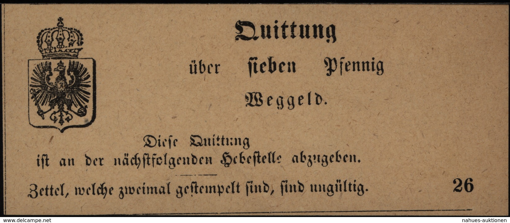 Altdeutschland Quittung Sieben Pfennig Wegegeld Mit Brustschild U. Adler - Sammlungen