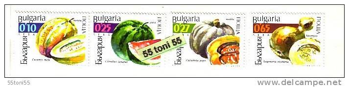 BULGARIA / Bulgarie 2002,   Cucurbitaceae Family, Watermelon, Pumpkin, Melon, Gourd  4 V. MNH - Fruits