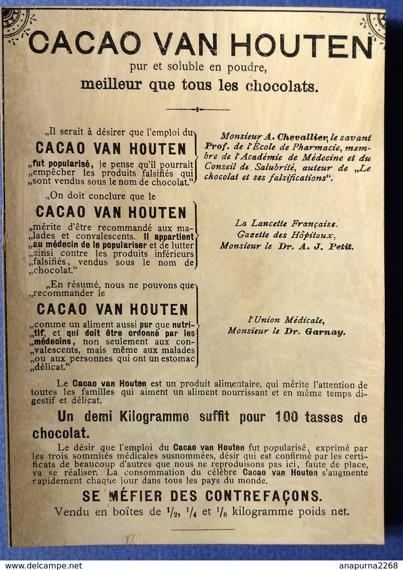 CHROMO GRAND FORMAT CHOCOLAT VAN HOUTEN....ENFANT..CHAPEAU....BARRIÈRE... SACCOCHE - Van Houten