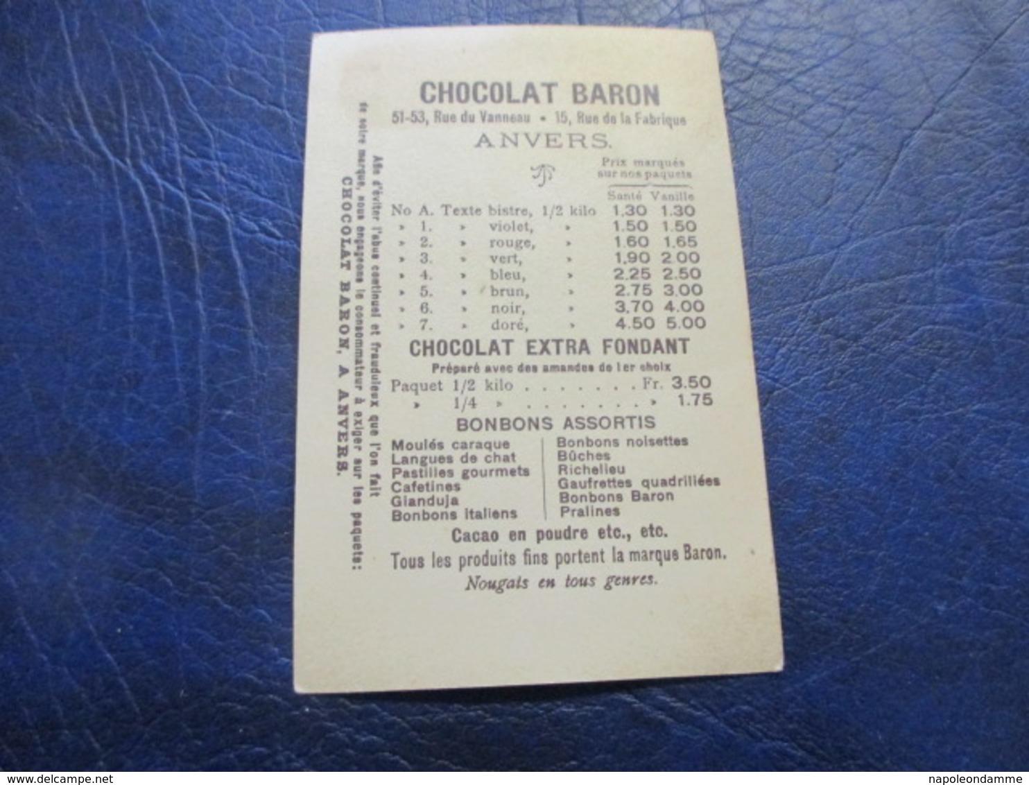 Chromo, Chocolat Baron Anvers - Sonstige & Ohne Zuordnung