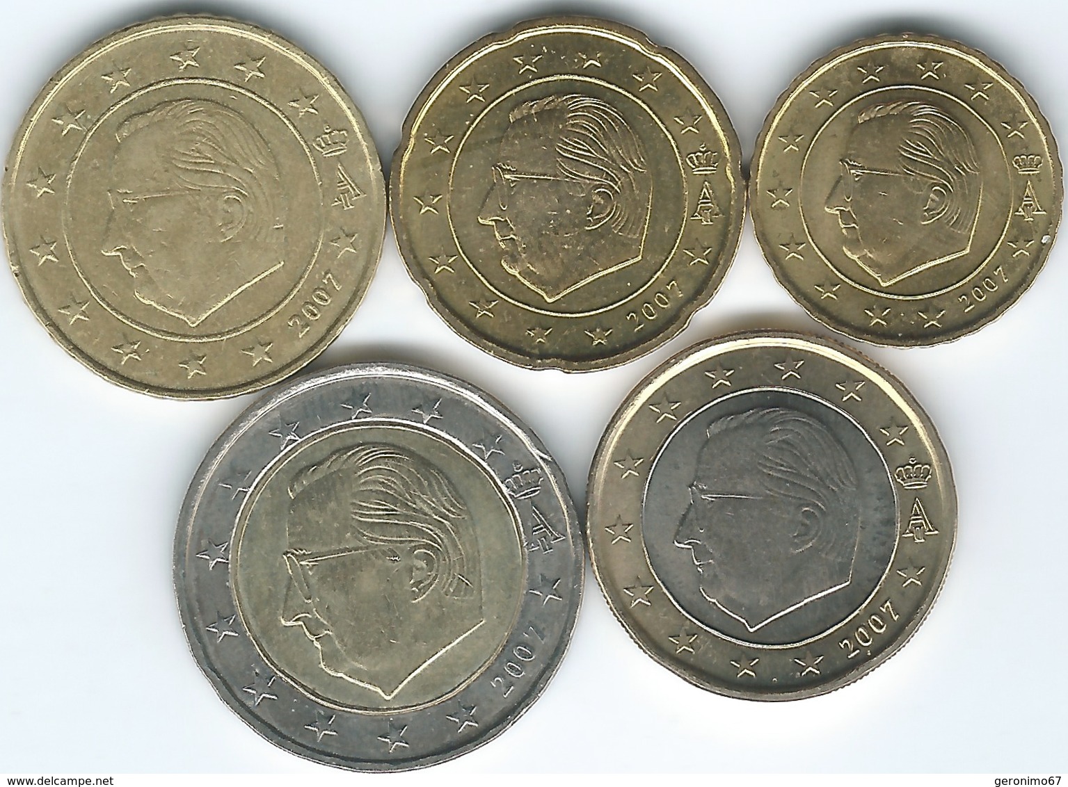 Belgium - Albert II - 2007 -  2nd Map, 1st Type & Portrait - 10, 20 & 50 Cents; 1 & 2 Euro (KMs 242-246) - Belgique