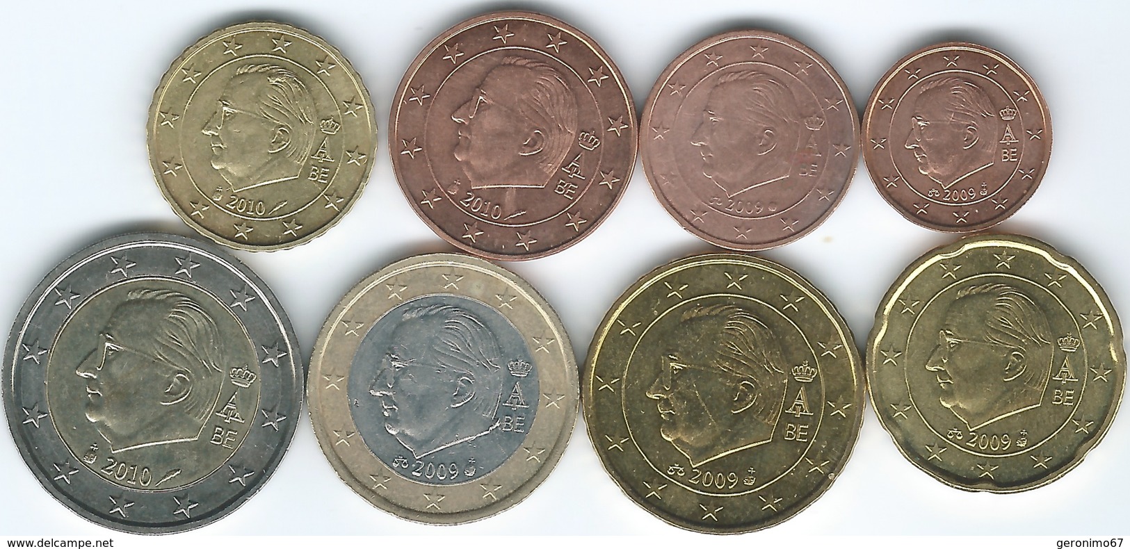 Belgium - Albert II - 2nd Type & Map, 1st Portrait - 2009 & 2010 - 1, 2, 5, 10, 20 & 50 Cents; 1 & 2 Euro - Belgique