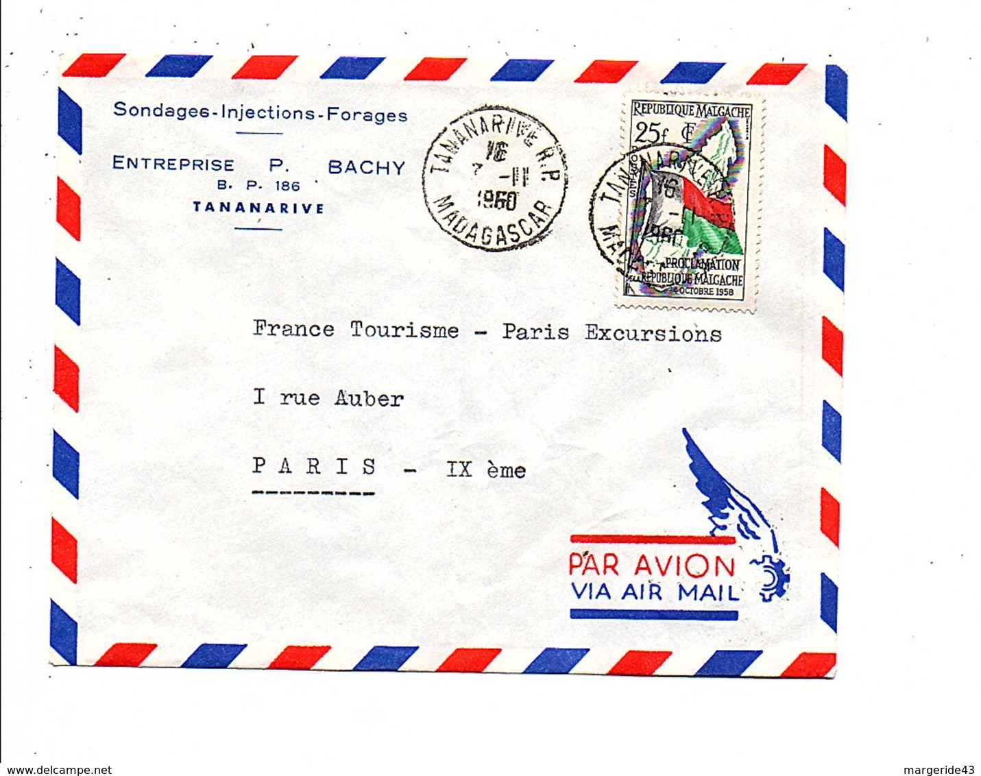 MADAGASCAR LETTRE AVION A EN TETE POUR LA FRANCE 1960 - Madagascar (1960-...)