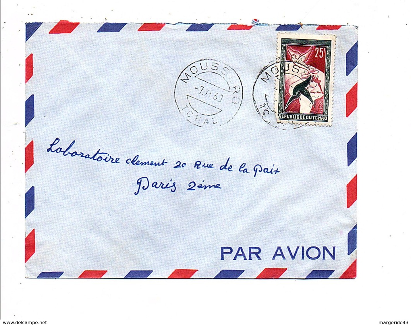 TCHAD LETTRE AVION DE MOUSSORO POUR LA FRANCE 1960 - Tchad (1960-...)