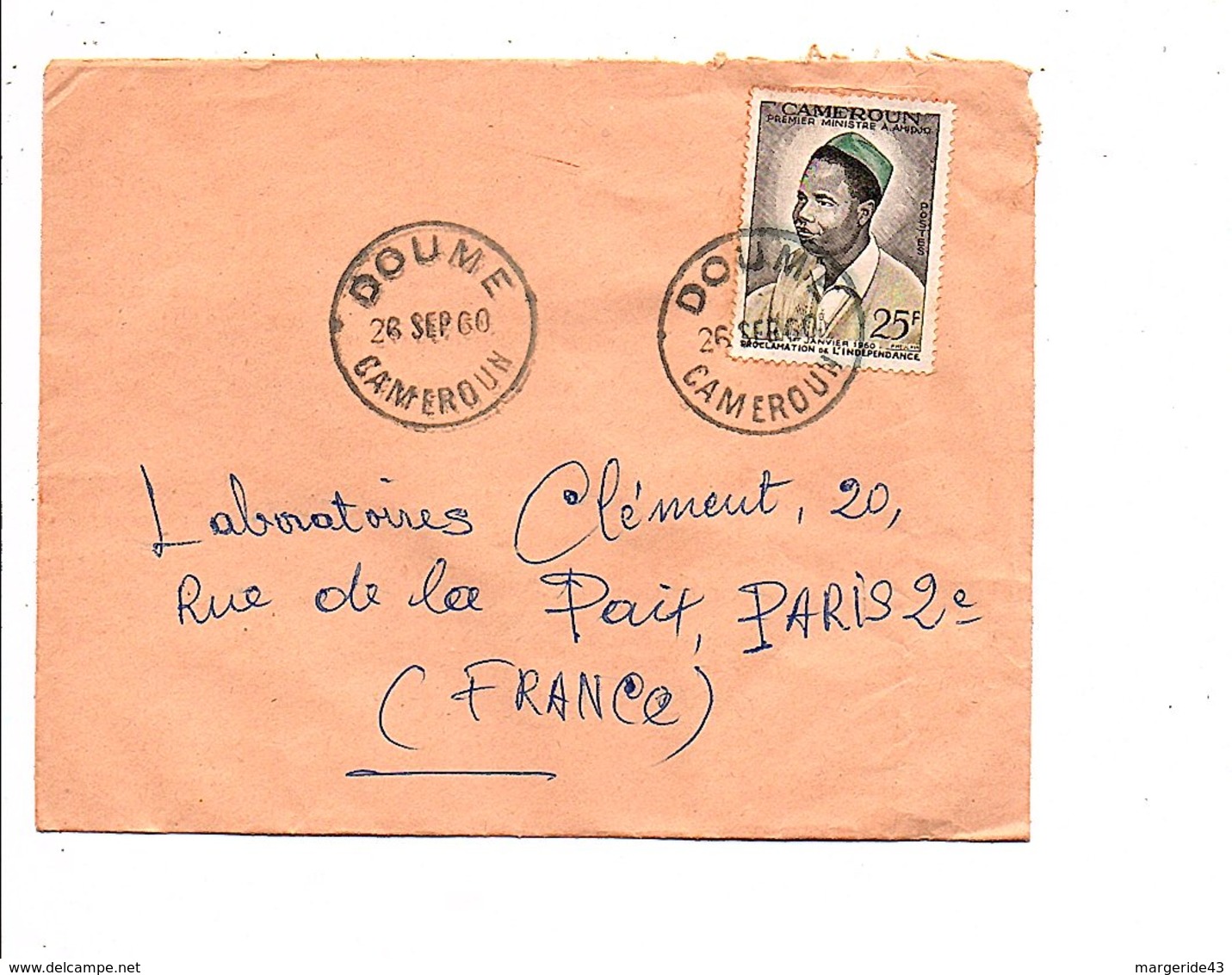 CAMEROUN LETTRE DE DOUME POUR LA FRANCE 1960 - Cameroun (1960-...)