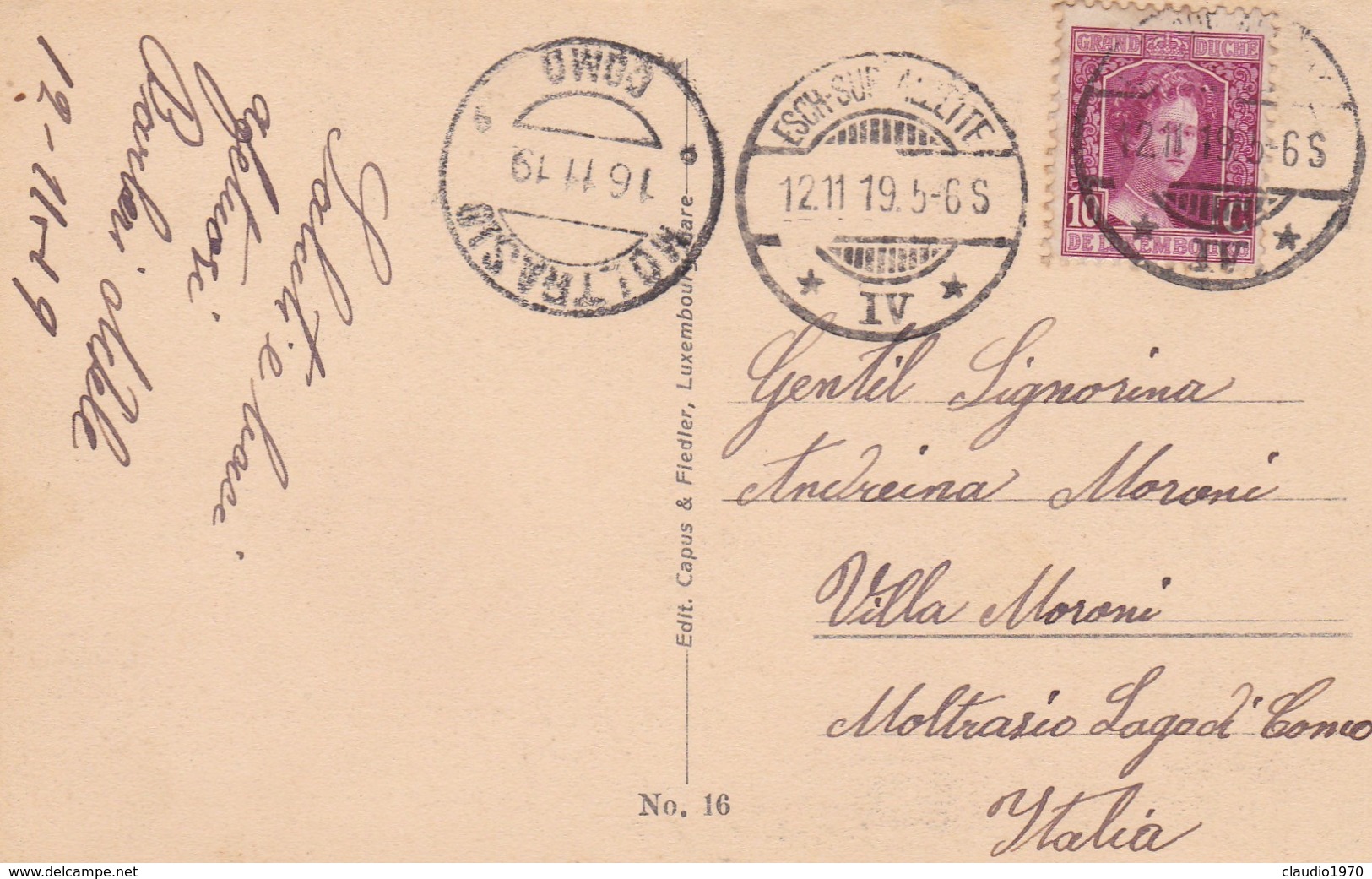 CARTOLINA - POSTCARD - LUXEMBOURG - PFFENTHAL - VIAGGIATA PER VILLA MORONI - MOLTRASIO ( COMO) - Altri & Non Classificati