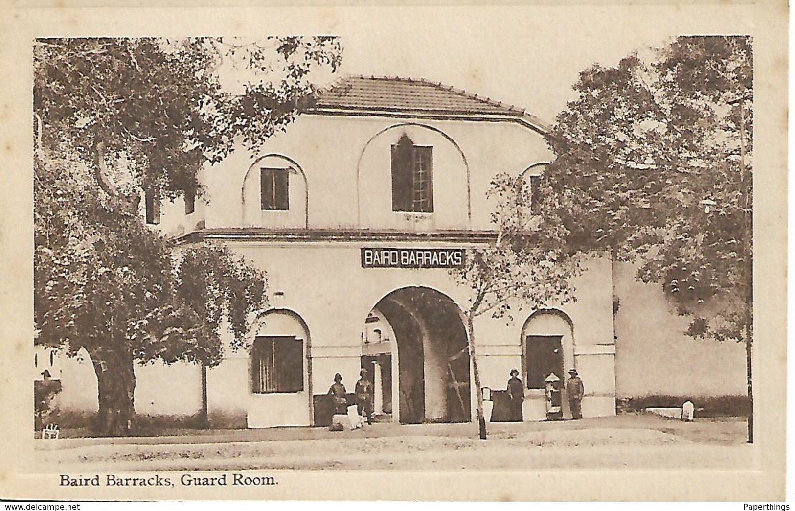 Old Postcard, India, Bangalore, Baird Barracks, Guard Room, Building, People. - India