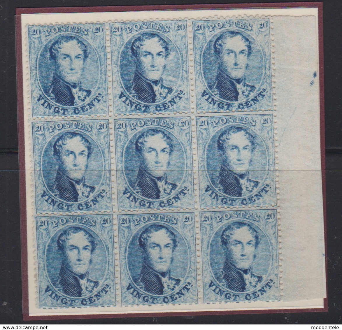 N°15B Bloc De 9 Neuf (4 T Sans Charn) Bord Feuille Avec Variété Griffe Sur 2 Timbres Inf Certif P. Kaiser Joint Prix Net - 1863-1864 Medallones (13/16)