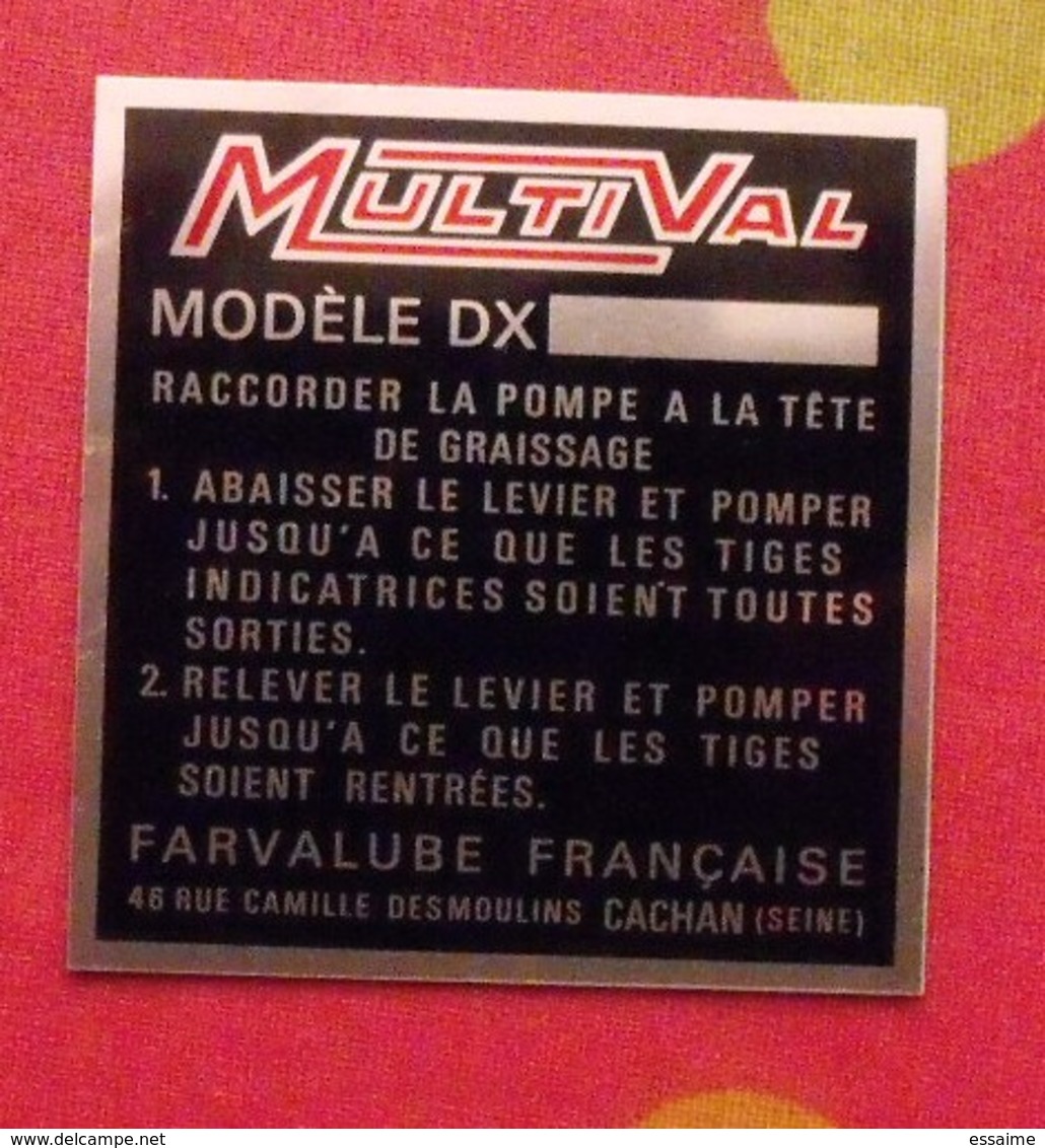 Plaque Métal Publicitaire MultiVal. Farvalube Française. Cachan. Autocollant. Vers 1970 - Andere & Zonder Classificatie