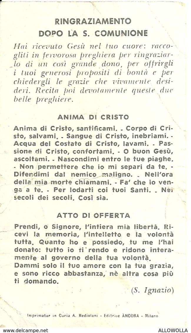 3153 " ECCE PANIS ANGELORUM - PARROCCHIA DI SANGANO-S. PASQUA 1965-IL PREVOSTO DON A. VICINO "  ORIGINALE - Santini