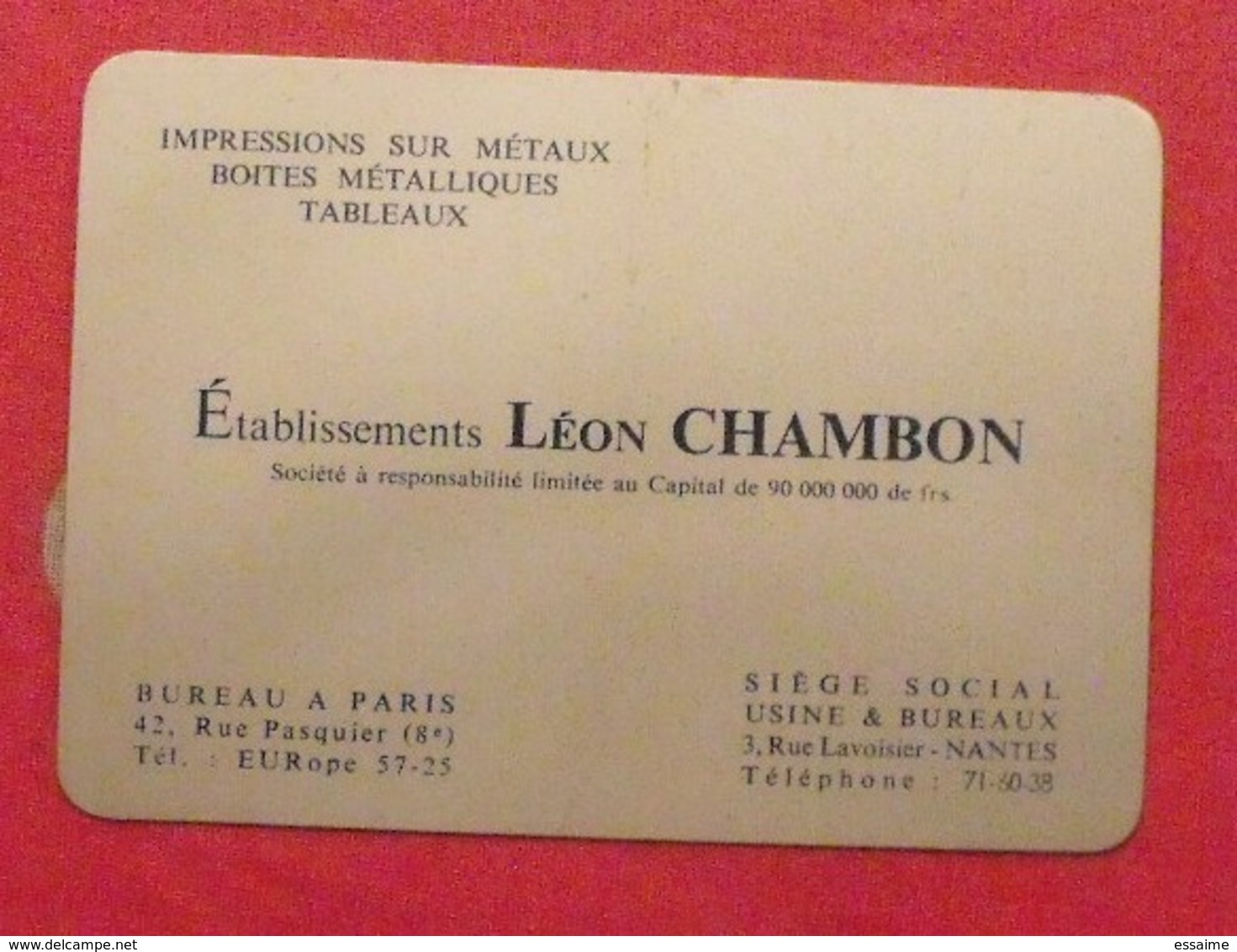 Plaque Métal Publicitaire Calendrier 1960. établissements Léon Chambon. Impression Sur Métaux. - Other & Unclassified