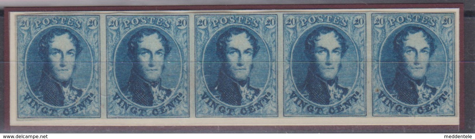 Timbre 20c  BANDE DE 5 Margée 1861 N°11 Neuf Voir Certif P. Kaiser Joint Prix Net - 1858-1862 Medaillons (9/12)