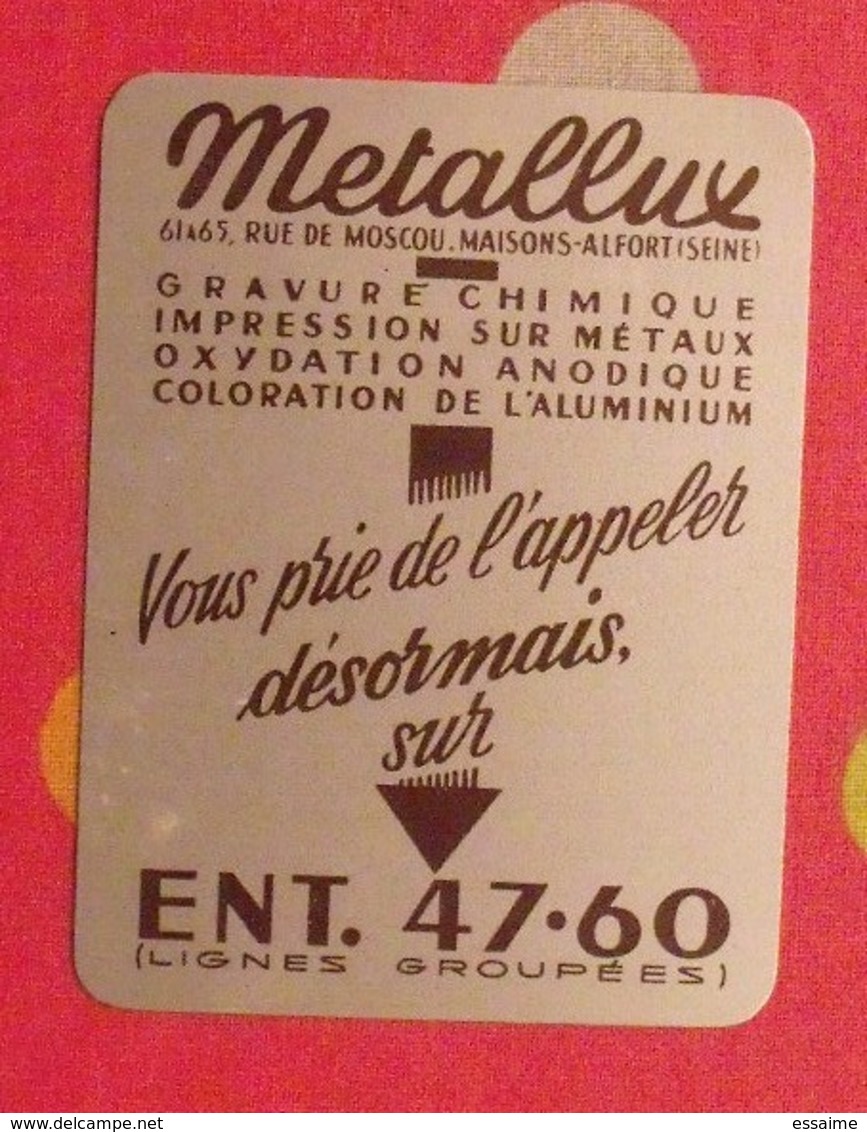 Plaque Métal Publicitaire Calendrier 1955. Métallux. Gravure Chimique Impression Sur Métaux - Otros & Sin Clasificación