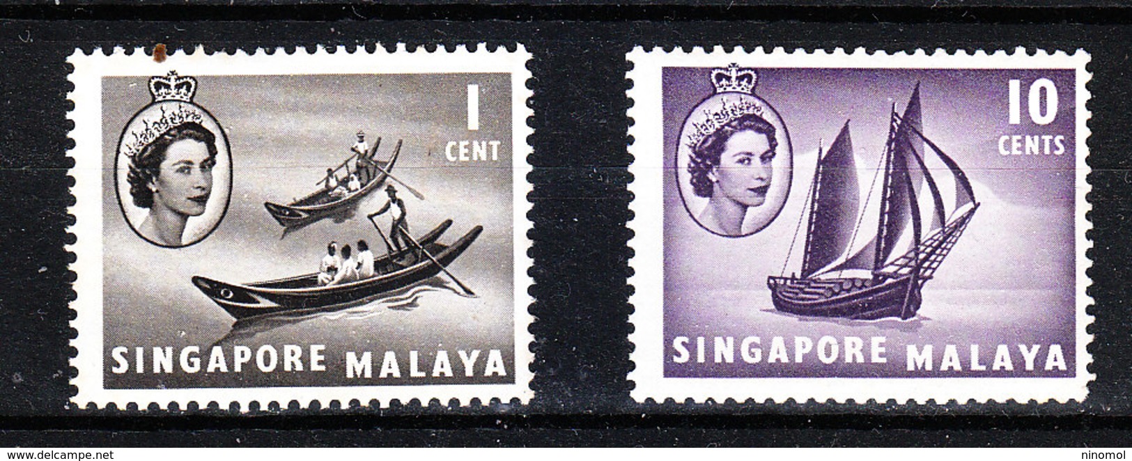 Singapore -1955. I 2 Francobolli " Barche " Della Serie. Unique "ship" Stamp Of The Series. MNH - Barche