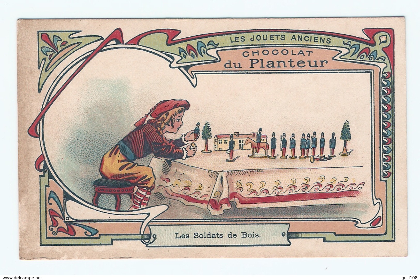 Chromo Chocolat Du Planteur Jouets Anciens Jouet Soldats Bois Soldat Armée Jeu Vintage Toy Victorian Trade Card A3-18 - Sonstige & Ohne Zuordnung