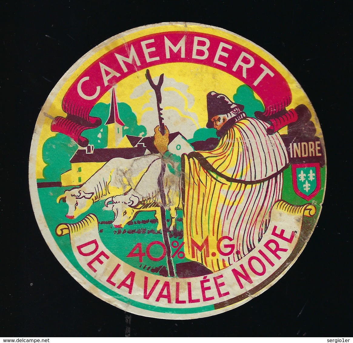 Etiquette Fromage  Camembert De La Vallée Noire 40%mg Indre  "vaches Et Paysan" - Cheese