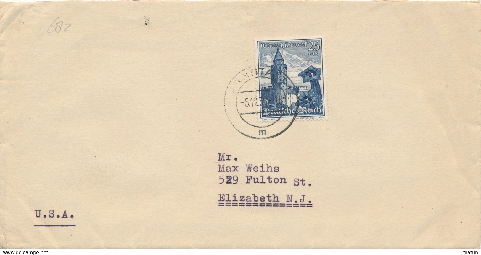 Deutsches Reich - 1938 - 25Pf Winterhilfswerk On Cover From Arnstadt To New York / USA - Covers & Documents