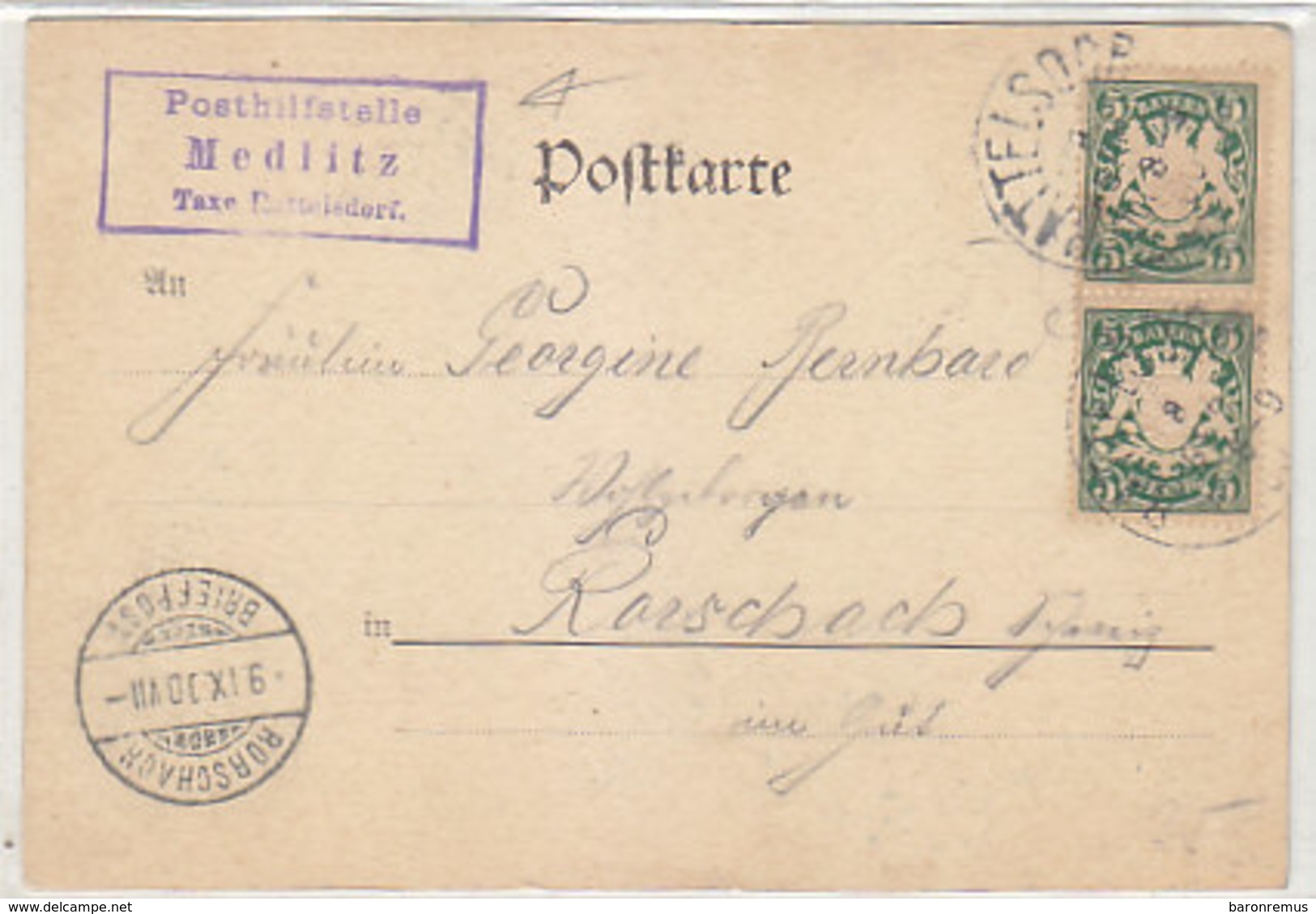 Gruss Aus Medlitz - Stempel Der Posthilfstelle - 1900     (190410) - Otros & Sin Clasificación