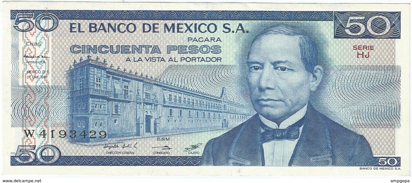 México 50 Pesos 17-5-1979 Pk 67 B.GR Sello  Rojo-marrón En Reverso UNC - México