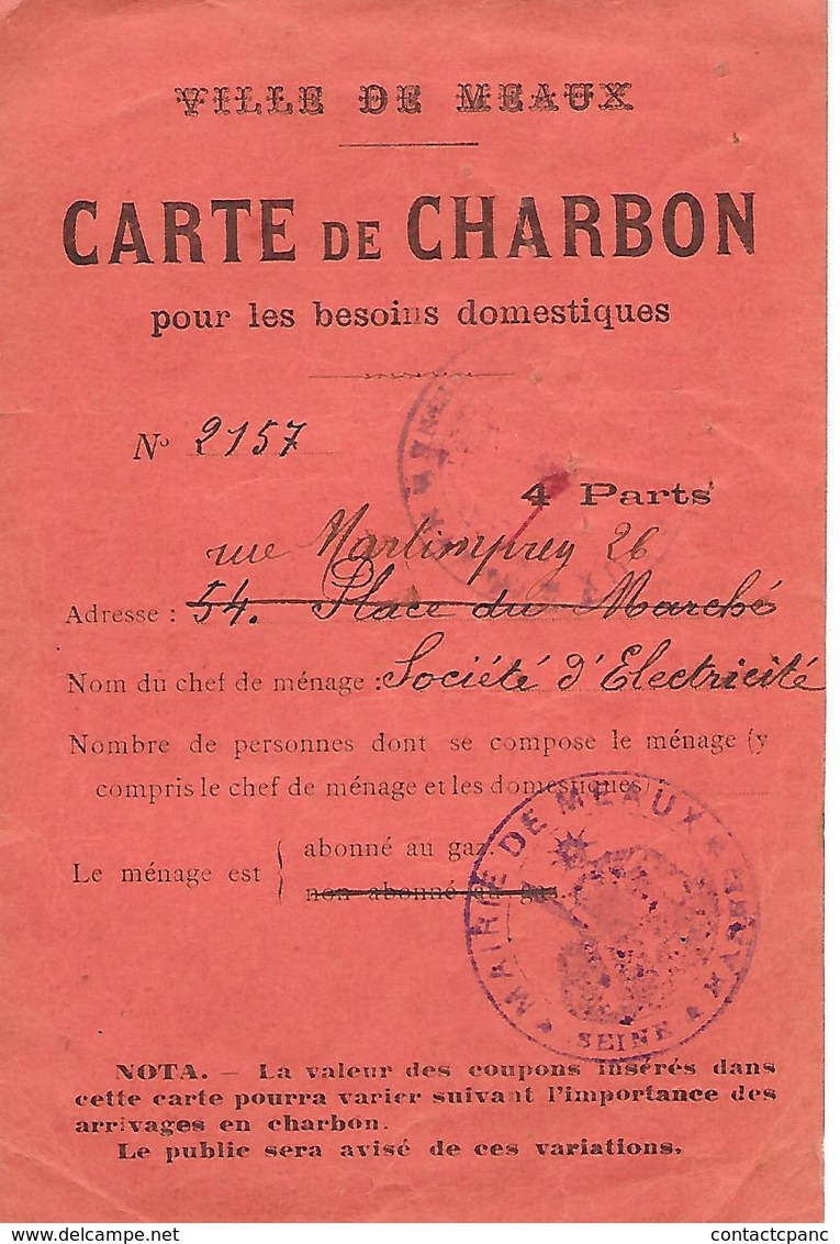 MEAUX ( 77 ) -  CARTE De CHARBON   De 1920 - Meaux