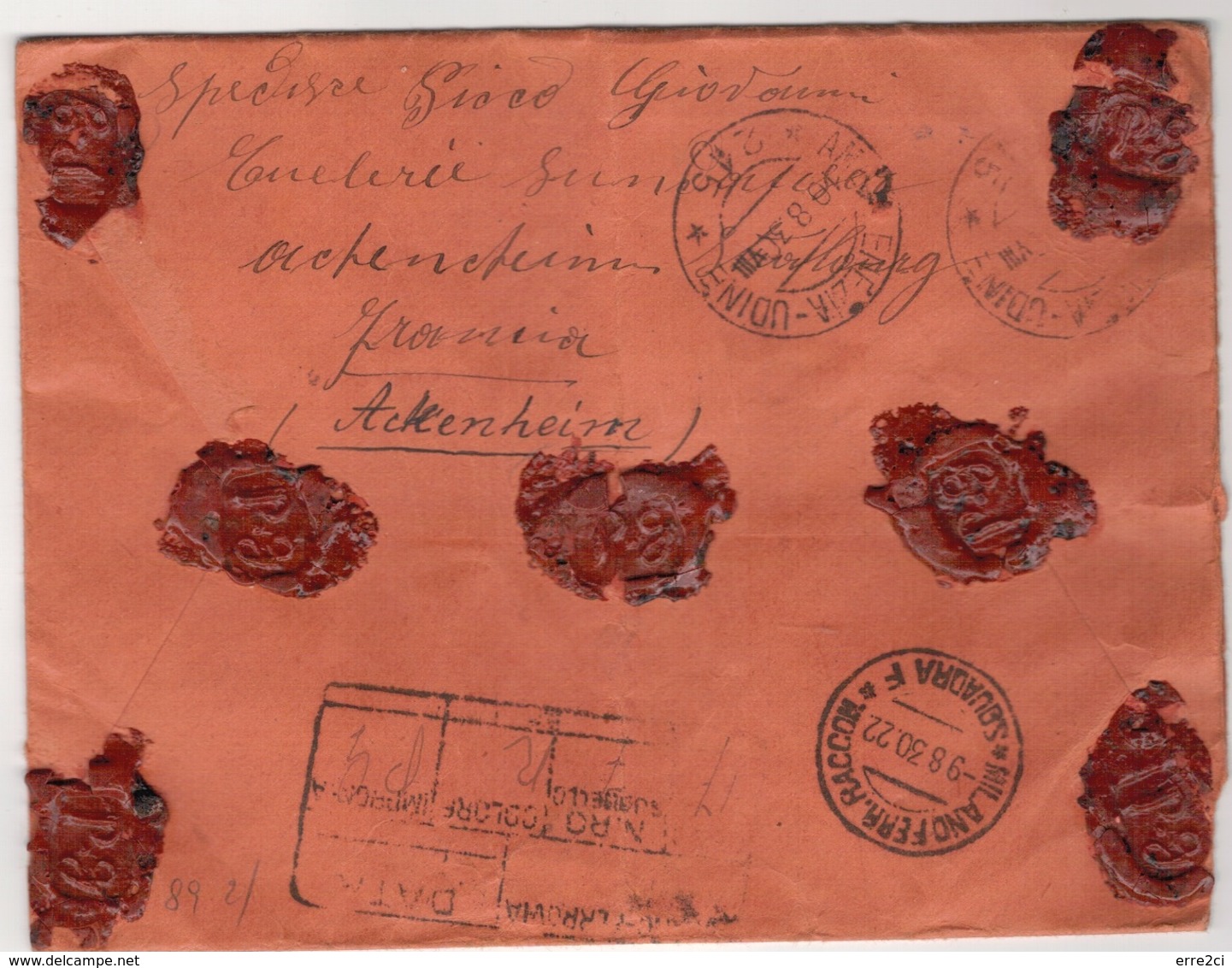 D721 ACKENHEIM LETTRE CHARGE' POUR ITALIE PASTEUR BELLE - Briefe U. Dokumente