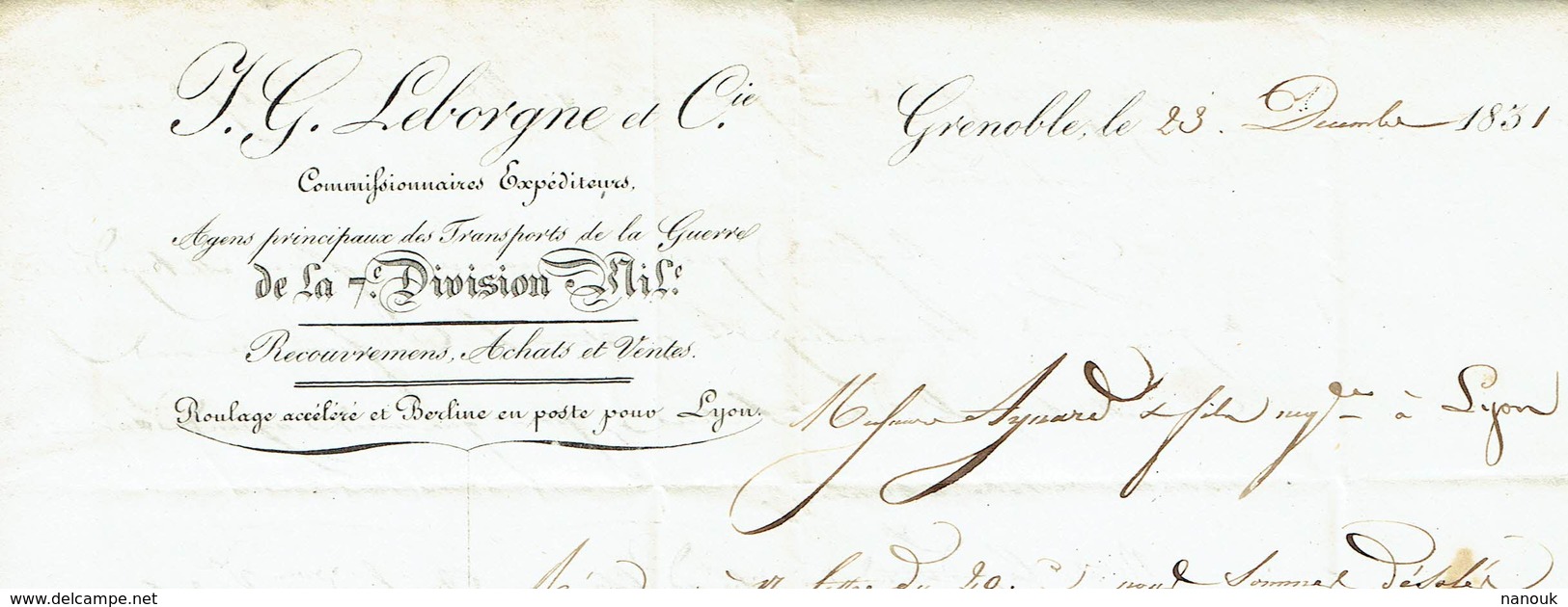 SERVICE DES BERLINES GRENOBLE POUR LYON 1831 - 1801-1848: Précurseurs XIX