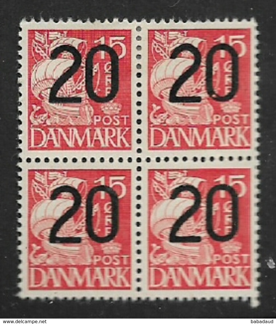 Denmark,  1940, 20 Surcharged On 15 Ore, Block Of 4, Top MH *, Bottom MNH ** - Ungebraucht