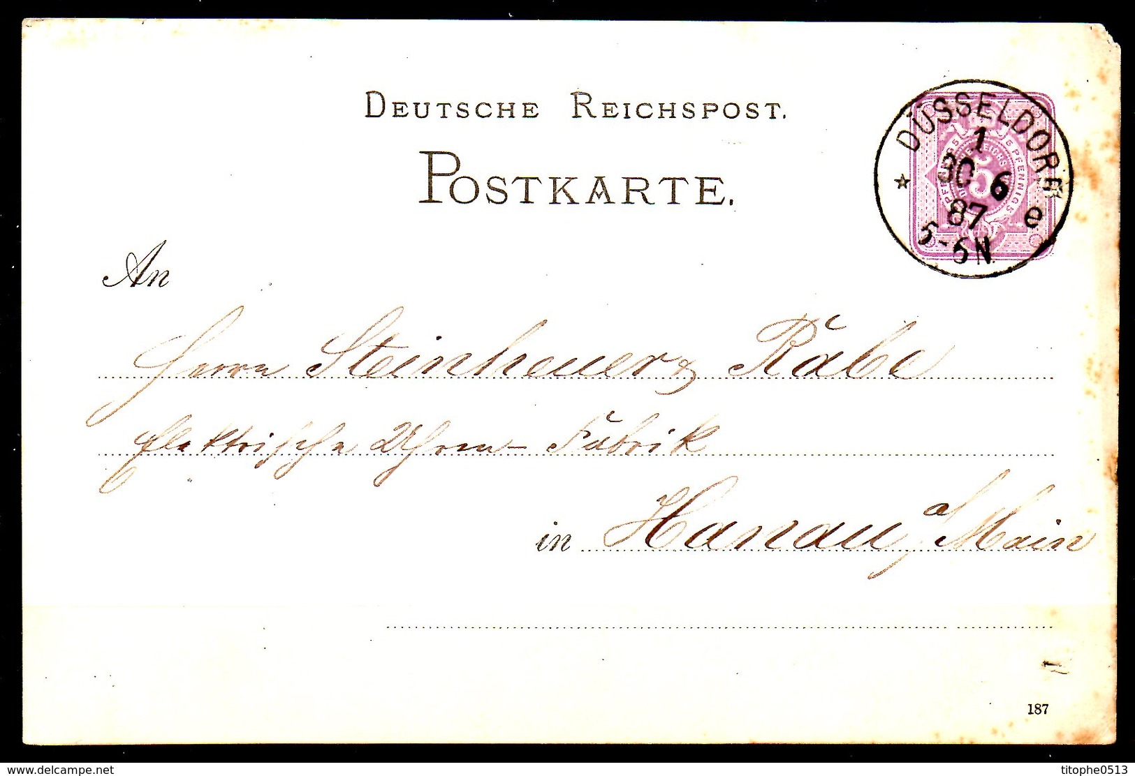 ALLEMAGNE. Carte Pré-timbrée Ayant Circulé En 1887. De Düsseldorf à Destination D'Hanau. - Altri & Non Classificati