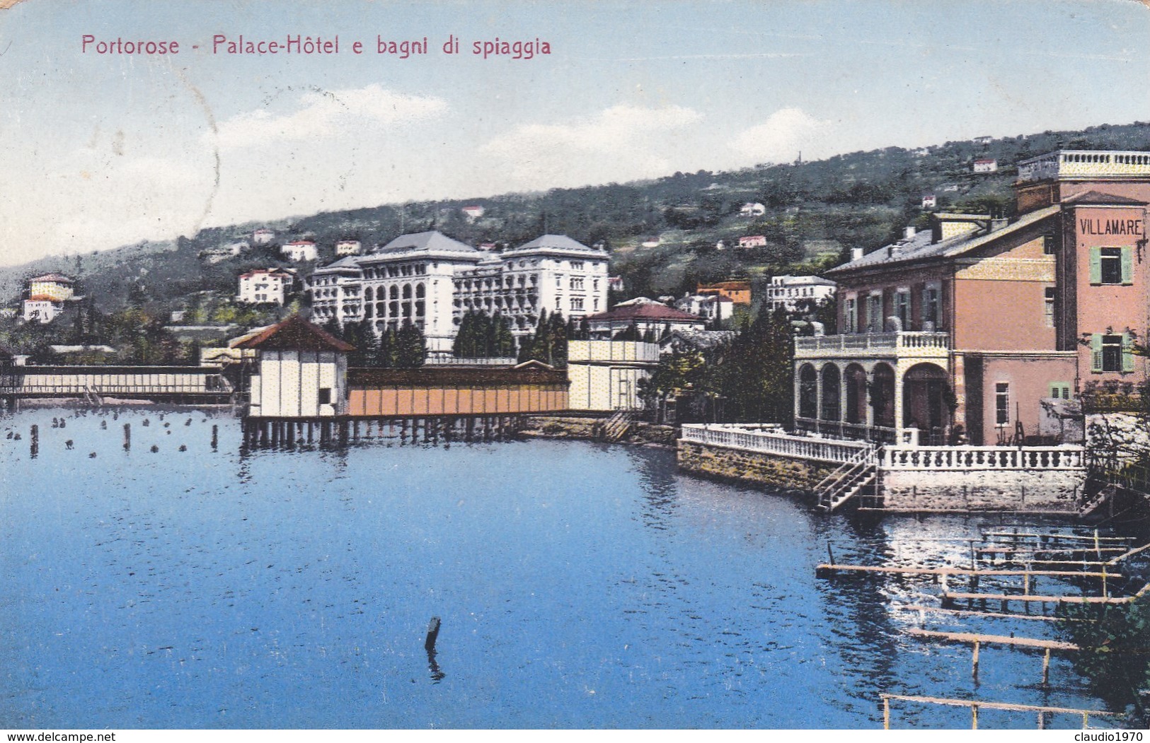 CARTOLINA - POSTCARD - SLOVENIA - PORTOROSE - PLACE - HOTEL E BAGNI DI SPIAGGIA -  VIAGGIATA PER BUDAPEST - Slovenia