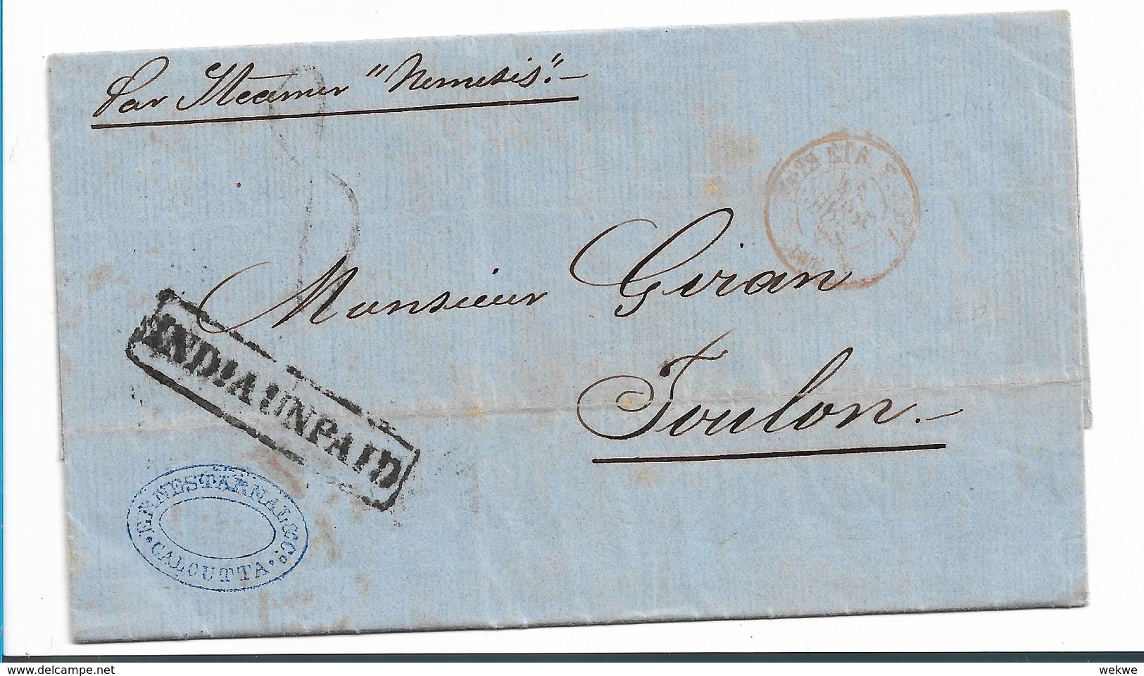 IB061 / INDIEN (Brit.) Calcutta 1838 INDIAUNPAID Nach Toulon, Frankreich - ...-1852 Vorphilatelie