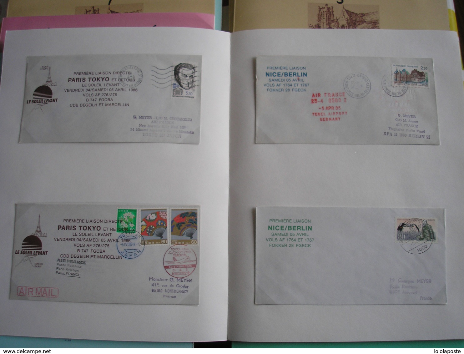 Collection en 8 cahiers de 281 documents d'aéro-philatélie de 1976/89 - 1er vols, doc. exceptionnels + divers..14 photos