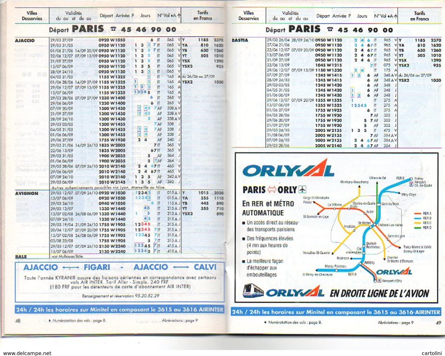 Air Inter 1992 Horaire Uurtabel Time Table Dientregeling Vliegtuig Airplane Avion Flugzeug - Tijdstabellen