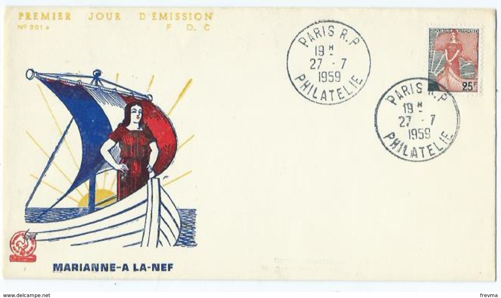 Enveloppe 1er Jour France FDC Marianne A La Nef 1959 - 1950-1959