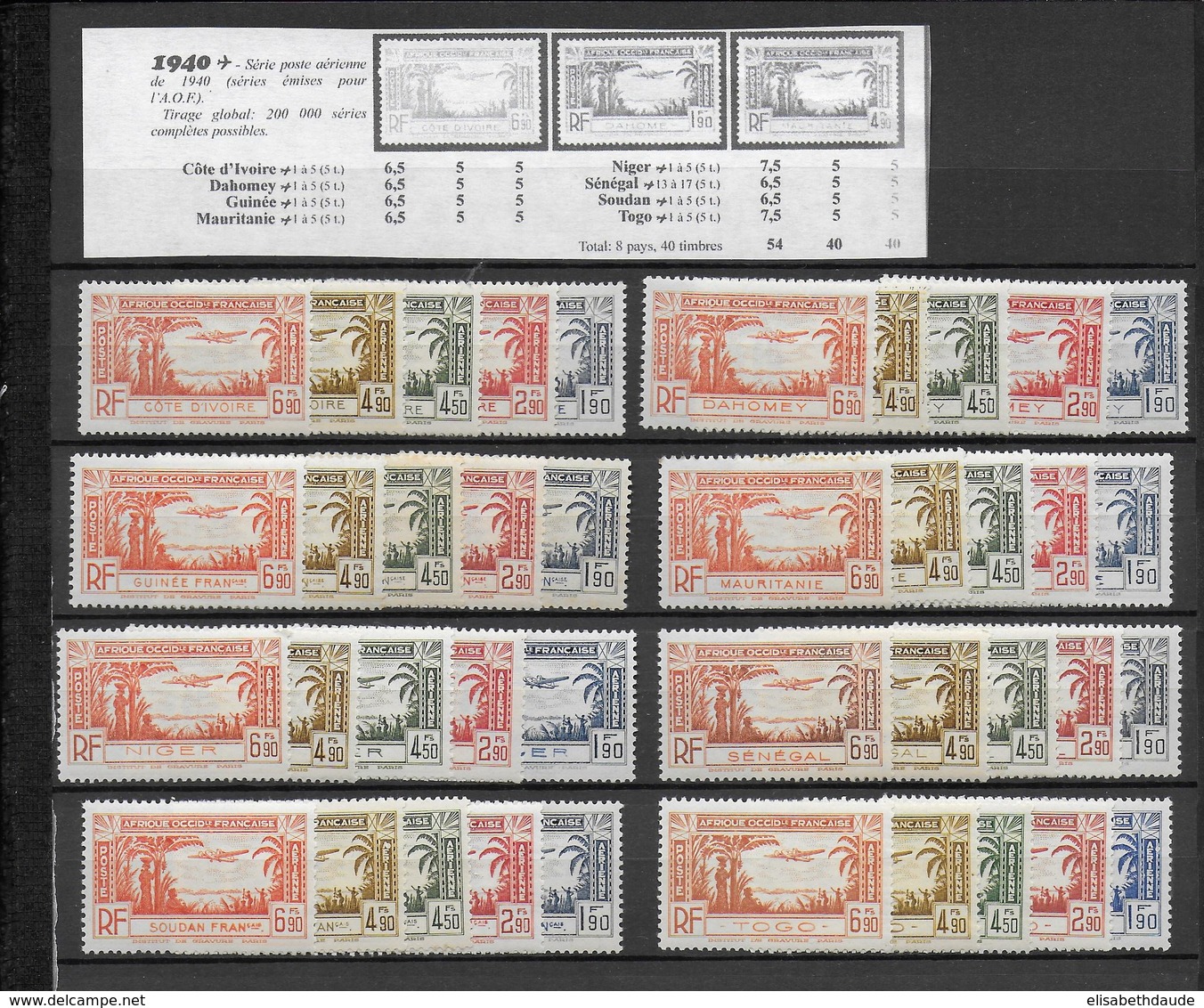 SERIE COLONIALE COMPLETE - 1940  - POSTE AERIENNE -  * MLH CHARNIERE LEGERE - COTE MAURY = 40 EURO - Ohne Zuordnung