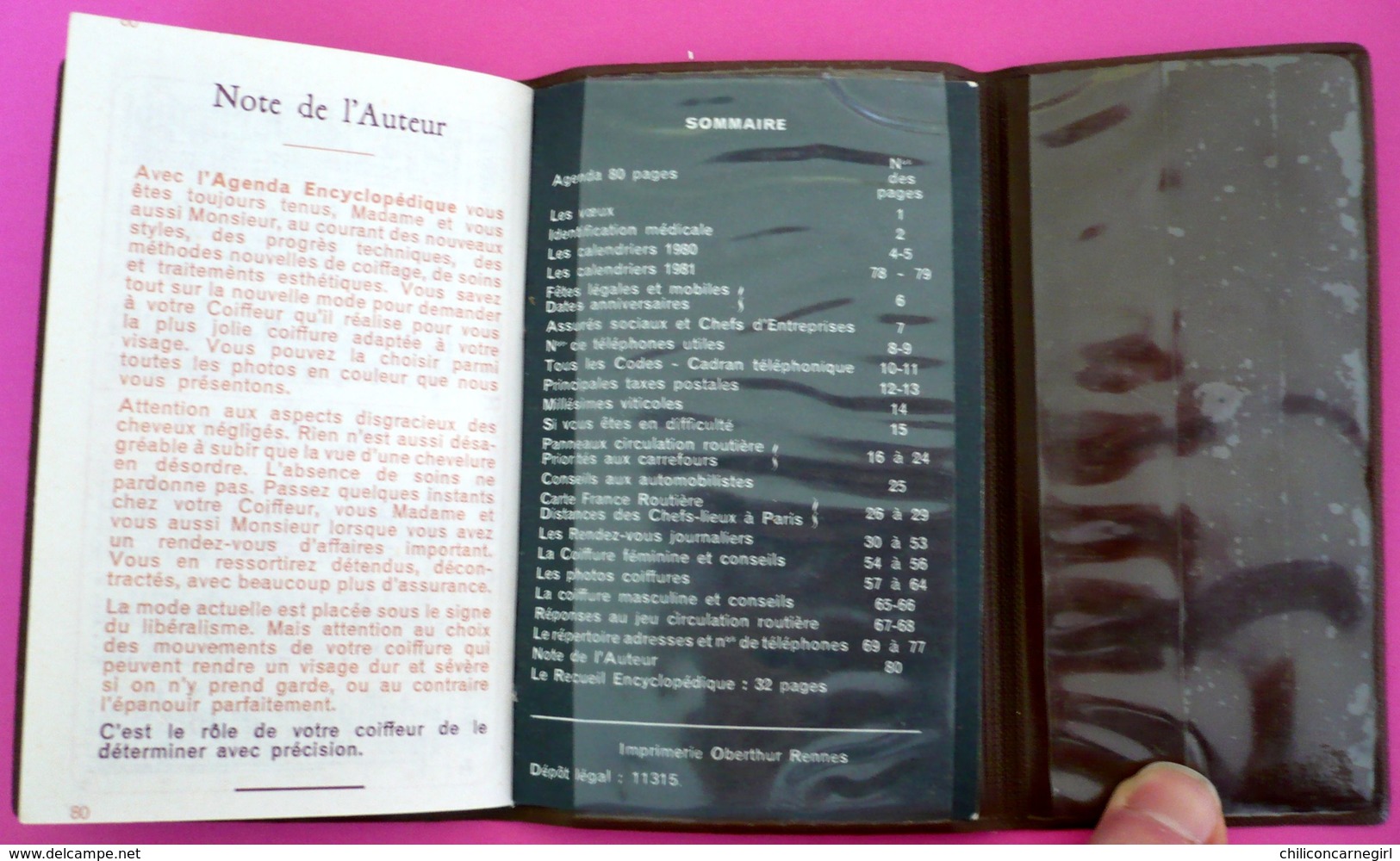 Calendrier Agenda Encyclopédique De Poche 1980 - Dans étui - ELIE CARPENTIER Coiffure Lille - Panneaux - Photo Coiffure - Petit Format : 1971-80