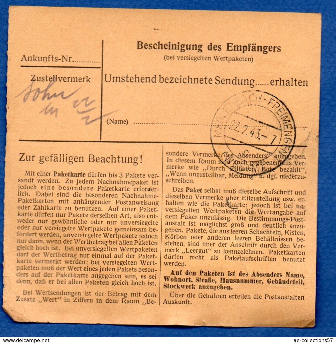 Colis Postal /  Départ Salzburgen / 22-2-43 - Lettres & Documents