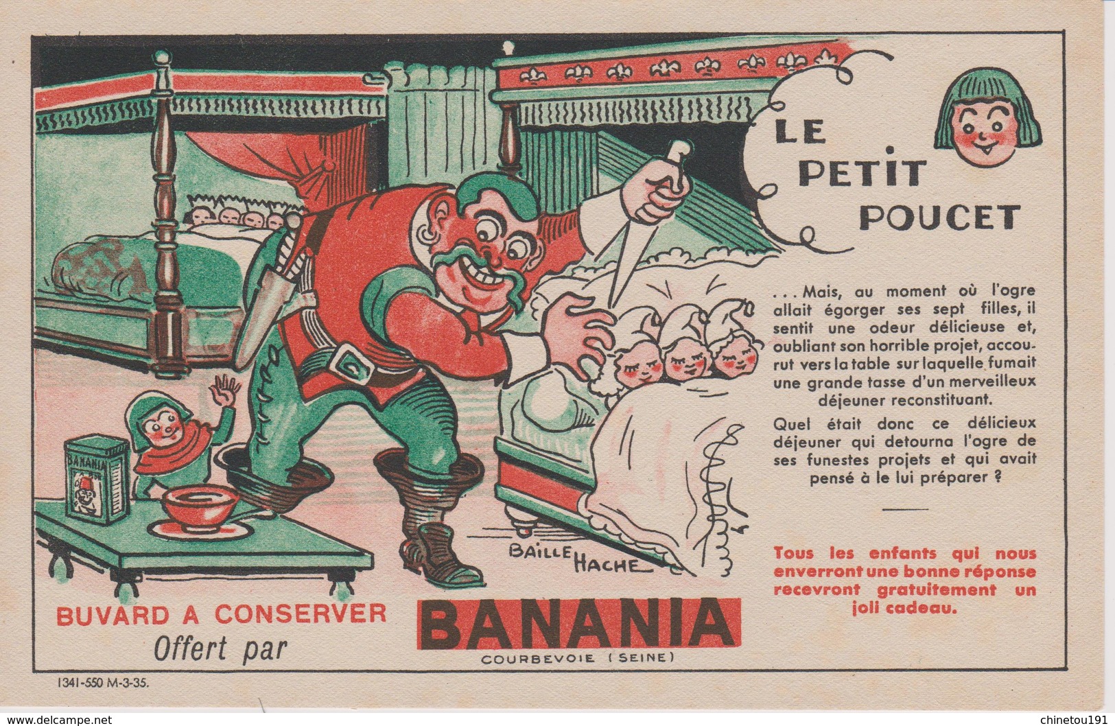 Buvard Le Petit Poucet Offert Par BANANIA - Alimentaire