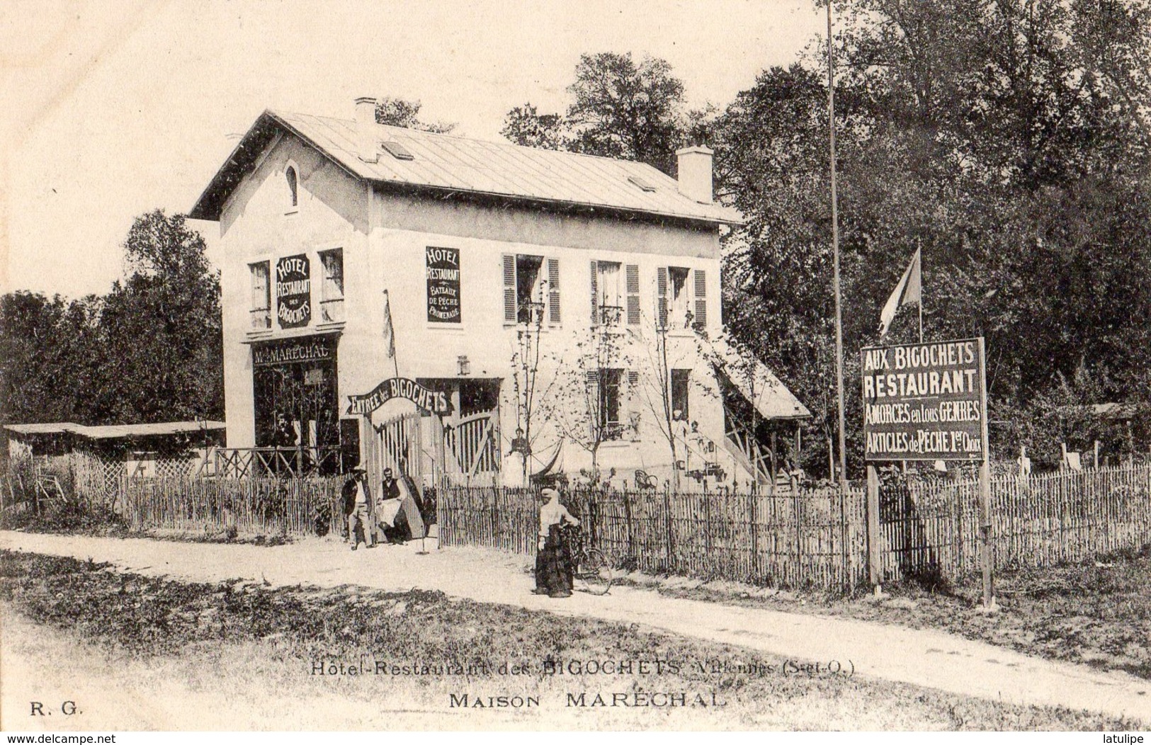 Villennes-sur-Seine  78   Hotel Restaurant Aux Bigochets ( Maison Marechal ) Chemin Animée Et  Vente Article De Peche - Villennes-sur-Seine