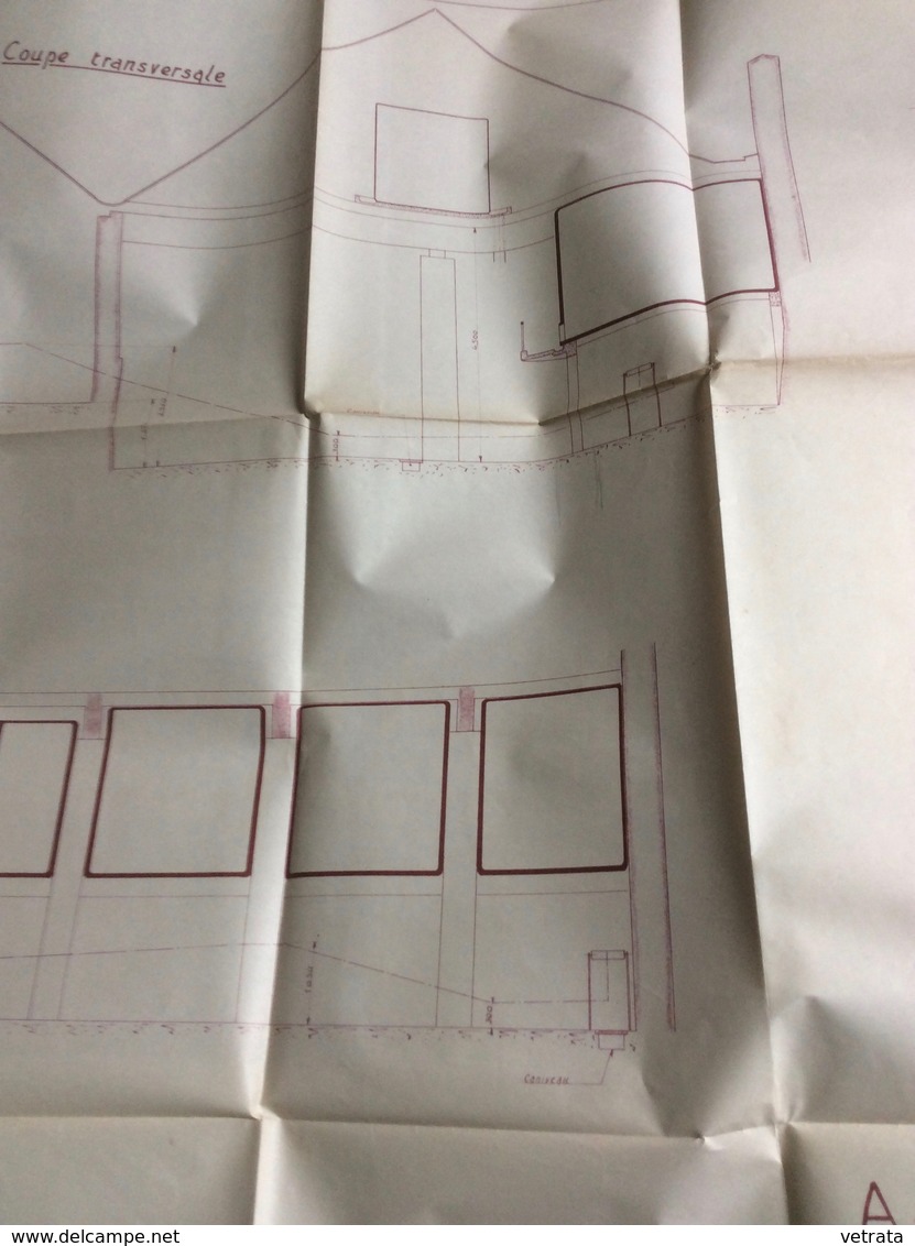 Plan D’ Architecte : Coupe Transversale & Longitudinale. Charenton, 98x74 Cm (années 40/50) - Architecture