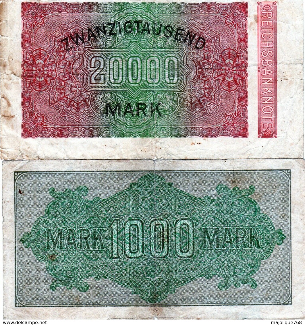 Lot De 2 Billets Allemand 1 De 1000 Marks 1922 Et 1 De 20000 Marks 1923 - 20000 Mark